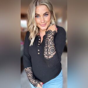Black Lace Sleeve Top